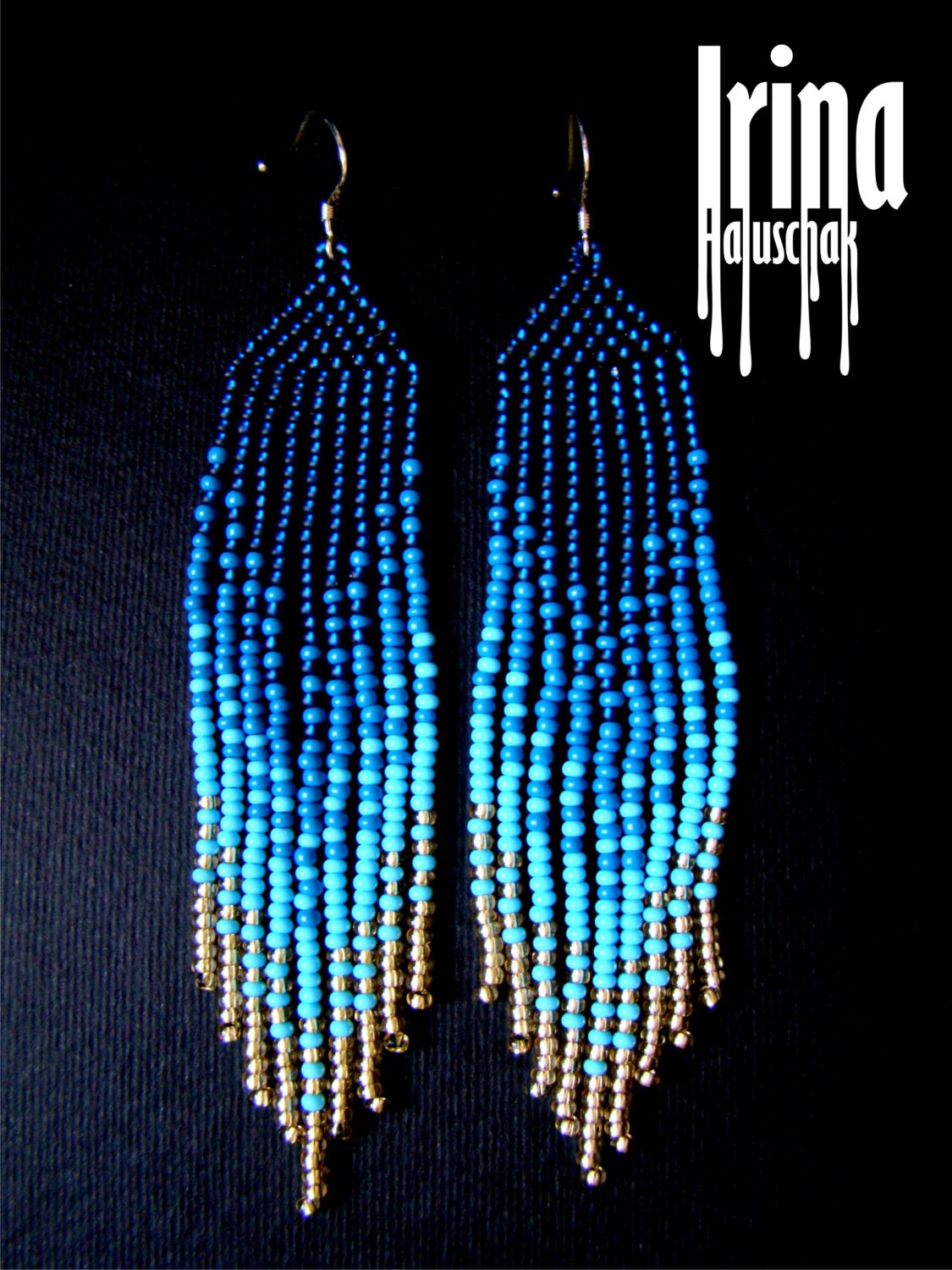 Blue Beaded earrings seed bead earrings modern earrings Etsy