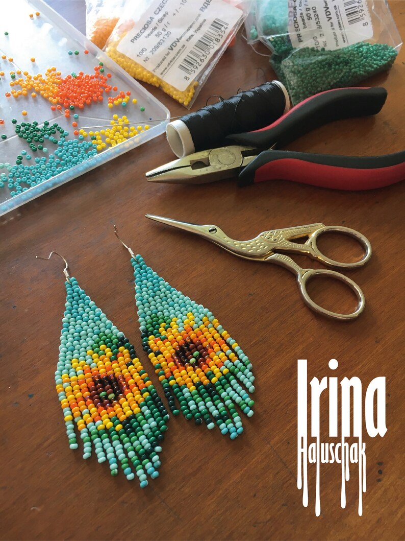 Sunflower beaded earrings Flower seed bead earrings Floral Etsy
