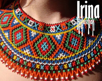 Ukraine Halskette Breiter Perlenkragen Gerdan Vyshyvanka Halskette Folk Ethno Stil Autors Arbeit von Irina Haluschak Orange florale Halskette