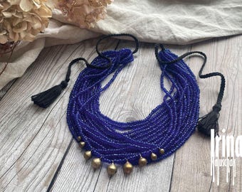 Blue bells necklace Folk Ukraine necklace Ethnic style multistrand necklace Boho jewelry Vyshyvanka necklace Namysto