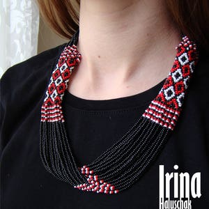 Buy Black and Red Folk Ukrainian Necklace Seed Bead Necklace ...