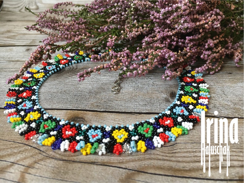 Heart beaded necklace Ukraine jewelry Replica of ancient ukrainian necklace Sylyanka Vyshyvanka gerdan Cute tiny stylish necklace Boho style image 3