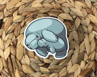 Sticker- Manatee sticker, waterproof sticker, laptop sticker, momma and me manatee, Mom sticker, wildlife sticker, vinyl sticker