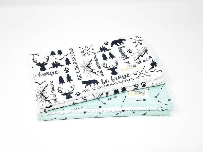 Be brave Burp Cloth Woodland set Set of 2, baby bear, woodland, baby shower, burp rags, woodland burp cloths, be brave, be courageous image 1