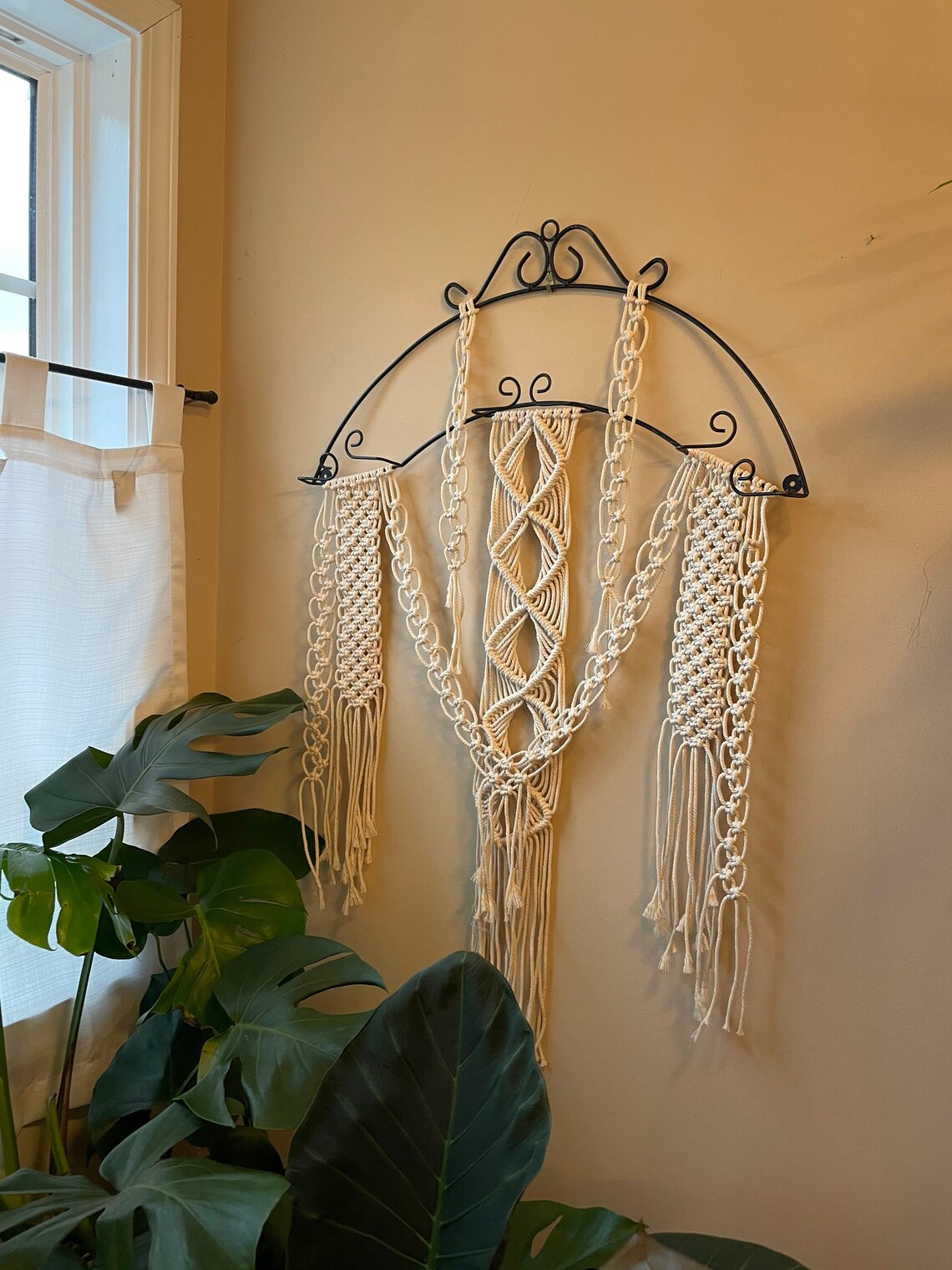 Wrought Iron Metal Plate Holder with Cotton Macrame Wall Etsy