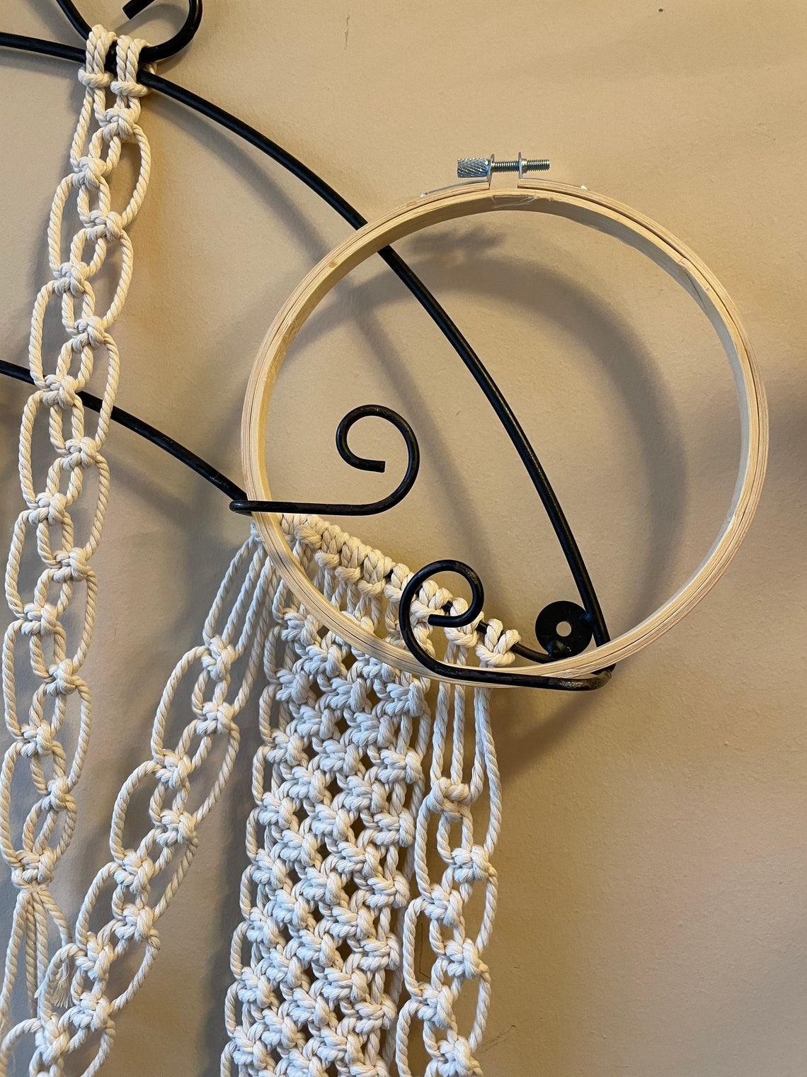 Wrought Iron Metal Plate Holder with Cotton Macrame Wall Etsy