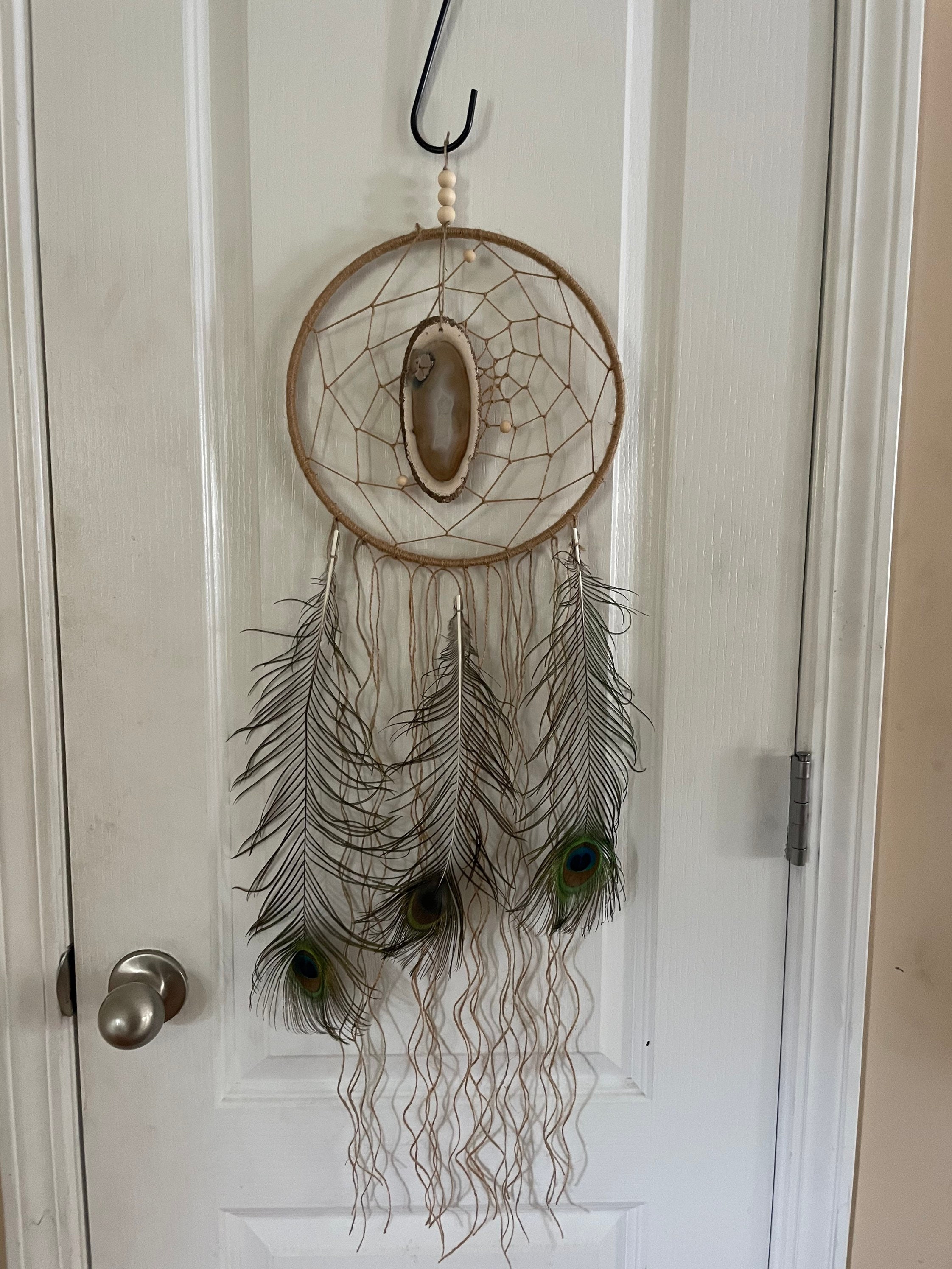 Jute Dream Catcher on Wooden Macrame Hoop with Peacock Etsy