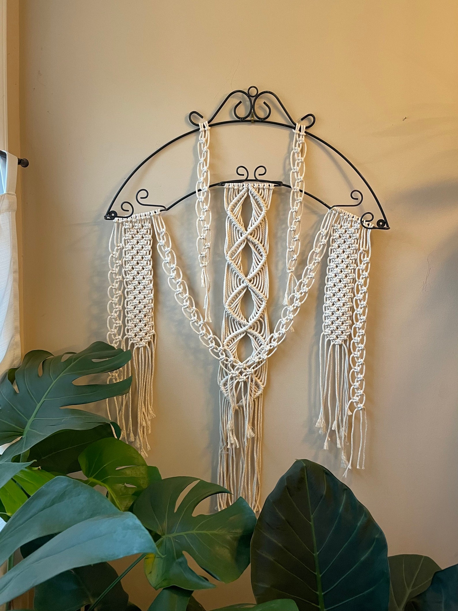 Wrought Iron Metal Plate Holder with Cotton Macrame Wall Etsy