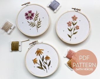 Floral Trio Embroidery Digital Pattern / Floral Embroidery Pattern / Embroidery / PDF pattern / Digital download / DIY Embroidery