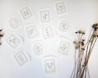 Floral Stamp Stick and Stitch Embroidery, Stick-on Embroidery Pattern, DIY Embroidery, Embroidery Transfers, Water Soluble Embroidery, Stamp