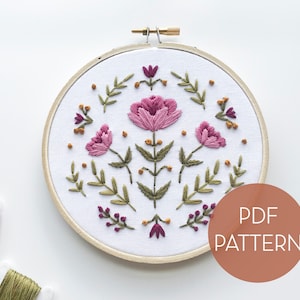 June Floral Embroidery Pattern // Rose Embroidery Pattern // DIY Embroidery // Digital Embroidery Pattern // Birth Flower Embroidery