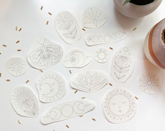 Celestial Stick and Stitch Embroidery, Stick-on Embroidery Pattern, DIY Embroidery, Embroidery Transfers, Water Soluble Embroidery Designs