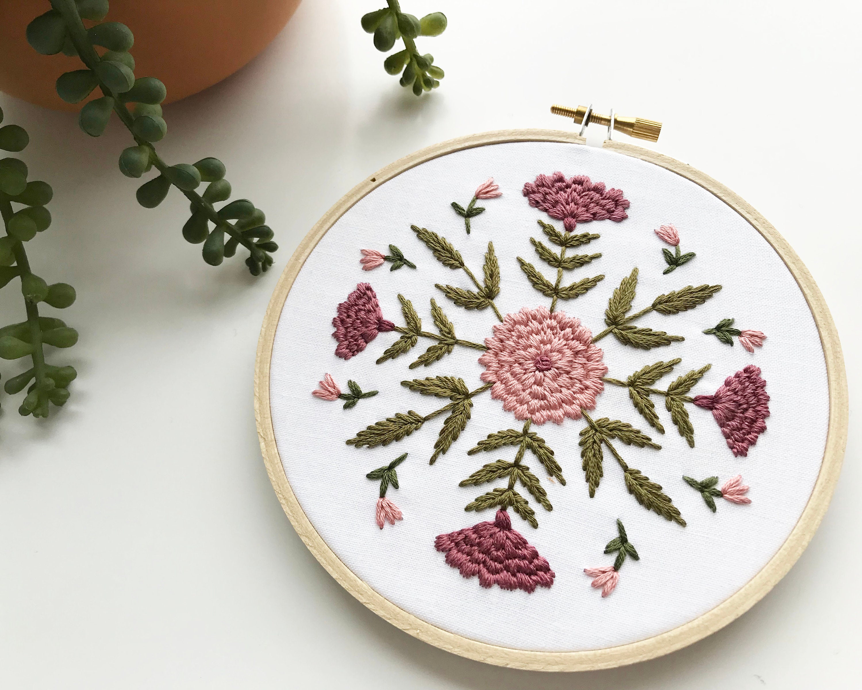 Free Hand Embroidery Pattern for November – Chrysanthemum Flower