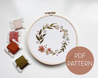 Spring Wreath Embroidery Digital Pattern / Floral Embroidery Pattern Video / Embroidery / PDF pattern / Digital download / DIY Embroidery