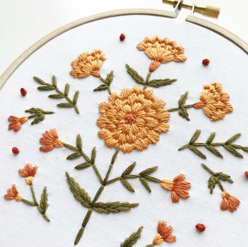 October Floral Embroidery Pattern // Marigold Embroidery Etsy