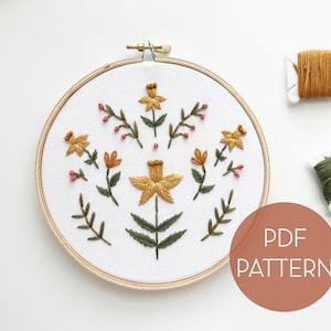 March Floral Embroidery Pattern // Daffodil Embroidery Pattern // DIY Embroidery // Digital Embroidery Pattern // Birth Flower Embroidery image 1