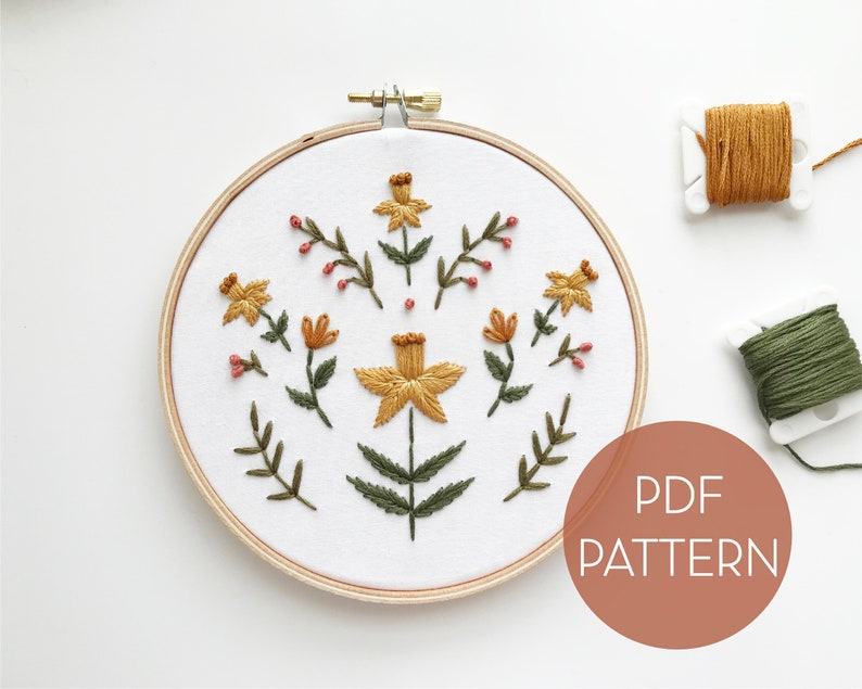 March Floral Embroidery Pattern // Daffodil Embroidery Pattern // DIY Embroidery // Digital Embroidery Pattern // Birth Flower Embroidery image 1