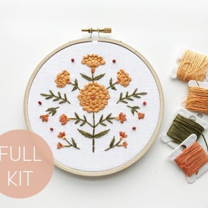 Marigold Embroidery Kit, October Embroidery Kit, DIY Embroidery, Birth Flower Embroidery,Beginner Level, Embroidery How To, Intermediate