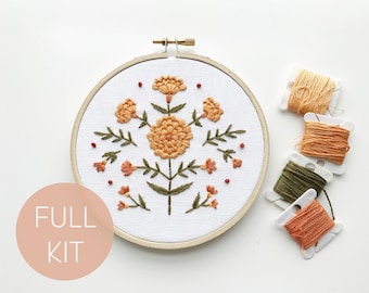 Beginner October Birth Flower Embroidery Kit | Marigold | Easy