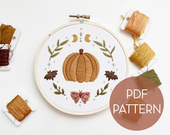 Folk Pumpkin Embroidery Pattern / Halloween Embroidery Pattern / Fall Embroidery / PDF pattern / Digital download / DIY Embroidery