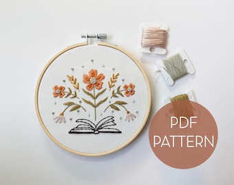 Book Lover No.2 Embroidery Pattern // Bookish Embroidery Pattern // DIY Embroidery // Digital Embroidery Pattern // Birth Flower Embroidery