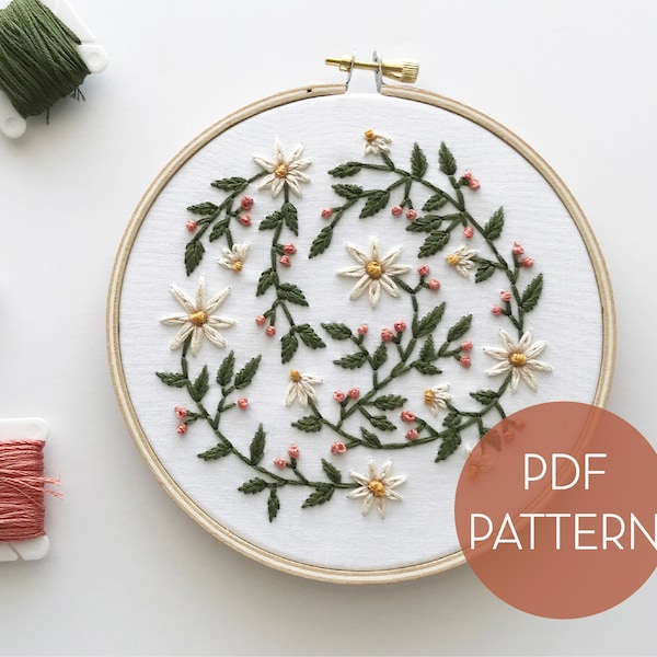 April Floral Embroidery Pattern // Daisy Embroidery Pattern // Birth Flower // DIY Embroidery // Digital Embroidery Pattern / DIY Embroidery