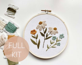 Wildflower Kit, Hand Embroidery Kit, DIY Embroidery, Flower Embroidery Kit, Beginner Level, Embroidery How To, Daisy Embroidery Kit