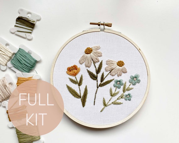 Wildflower Kit, Hand Embroidery Kit, DIY Embroidery, Flower Embroidery Kit,  Beginner Level, Embroidery How To, Daisy Embroidery Kit 