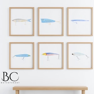 Fishing Lures Set of 6 Prints, Fishing art, watercolor fishing lures, lure art set, Fish Decor, Fishing Art Print Set, Fish Prints