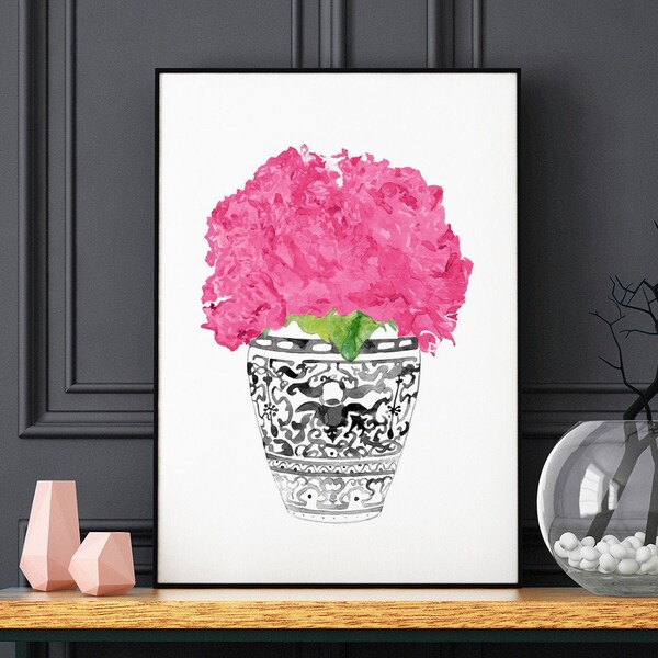 Pink and Black Floral Wall Art Etsy