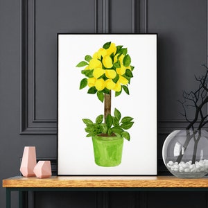 Lemon Tree Ginger Jar Art Print, watercolor green porcelain lemon wall art decor, Citrus Tree wall art, lemon wall art, lemon Kitchen Prints image 1