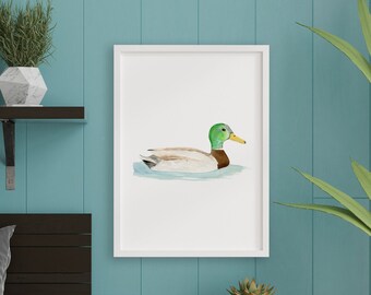 Art de chasse au canard colvert, impression d'art de canard colvert, cadeau de chasse et d'amant de nature, art mural de maison de lac, cadeau d'art de chasse, décor de ranch de ferme