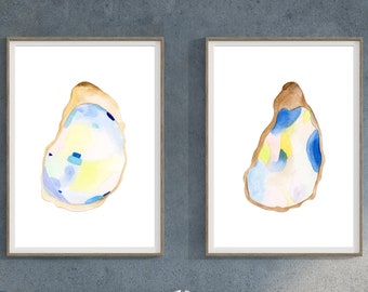 Watercolor Oyster Art Print set, Oyster Shell prints set of 2, Beach House Decor, Lake House Wall Art, Oyster Painting, Seaside Art Print