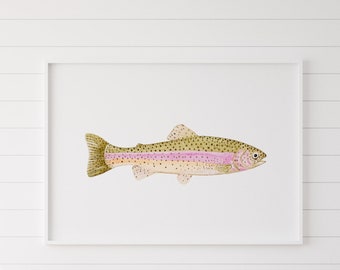 Rainbow Trout Watercolor Painting, Rainbow Trout Art Print, Watercolor Trout, Fishing Art Print, Lakehouse Decor, Trout Fish Decor, Fish Art