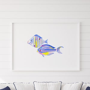 Watercolor Blue Tropical Fish Print, Nursery Wall Art, Ocean nursery wall art, Nursery wall decor, sea animals nursery art image 1