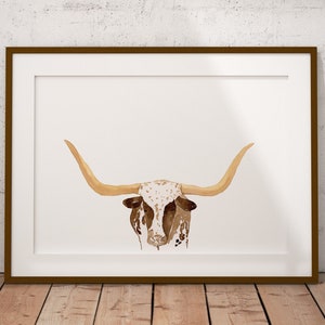 Watercolor Texas Longhorn Cow Print, Cowboy Art Print, Western Print, Cattle art print, Cowboy Wall Art, Texas Art, Farmhouse Decor