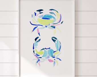 Watercolor Blue Crab Art Print, Coastal Wall Art, Lake House Art, Beach House Art, Blue Crab wall decor, Crab painting