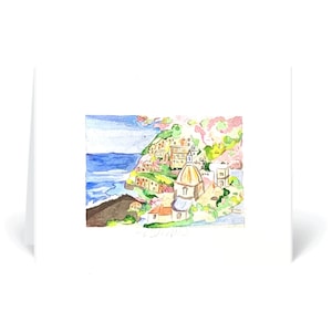 Carte de voeux aquarelle sur la côte amalfitaine de Positano, Italie Cartes de voeux aquarelles, cartes de voeux faites main, intérieur vierge