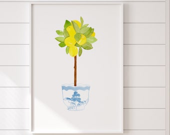 Watercolor Lemon Tree Chinoiserie Print, lemon print, Lemon tree art, Lemon tree wall art, Lemon Tree wall decor, lemon Kitchen Prints