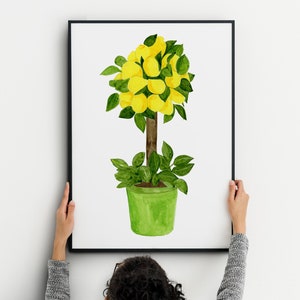 Lemon Tree Ginger Jar Art Print, watercolor green porcelain lemon wall art decor, Citrus Tree wall art, lemon wall art, lemon Kitchen Prints image 2