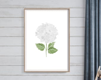 Watercolor White Hydrangea Print, Hydrangea Floral Watercolor Print, Watercolor Hydrangea Wall Art, Hydrangea Painting