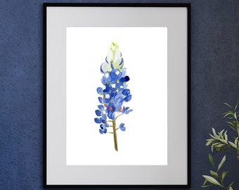 Watercolor Bluebonnet Painting Art Print, Texas Hill Country Wildflower Home Wall Decor, Country Living, Farmhouse, Gift for Flower Lovers