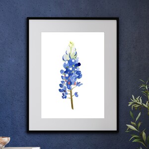 Watercolor Bluebonnet Painting Art Print, Texas Hill Country Wildflower Home Wall Decor, Country Living, Farmhouse, Gift for Flower Lovers image 1