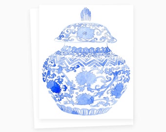 Blue Ginger Jar Thank You Cards, Greeting cards, Chinoiserie birthday cards, Bridal Shower Thank You Cards, Blue and white, watercolor