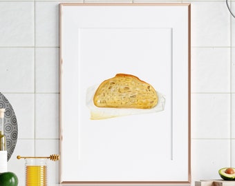 Watercolor Bread Print, Bread Poster, Bread wall art, Kitchen Wall Art Print, Food Art, Kitchen Decor, fun kitchen decor, Foodie Gift