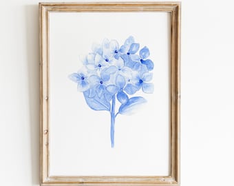 Watercolor Blue Hydrangea Print, Hydrangea Floral Watercolor Print, Blue Hydrangea Print, Watercolor Hydrangea Wall Art, Hydrangea Painting
