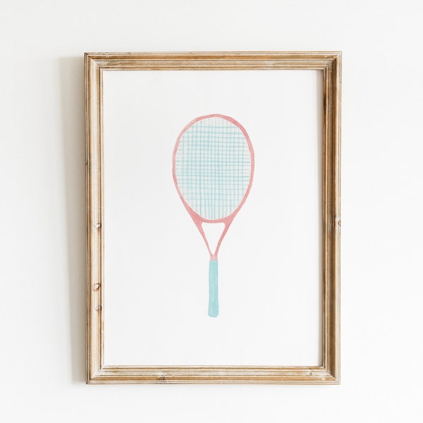 Watercolor Tennis Racket art print, Sports Nursery Art, Sports Wall Decor, Vintage Tennis Wall art, Tennis Nursery, Sport art print
