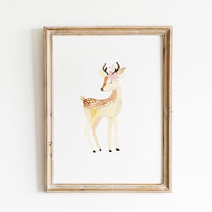 Watercolor Deer Woodland Nursery Wall Art, Woodland Animal Prints, Girls Room Wall Art, Girls Bedroom, Watercolor Animals, nursery wall art image 1