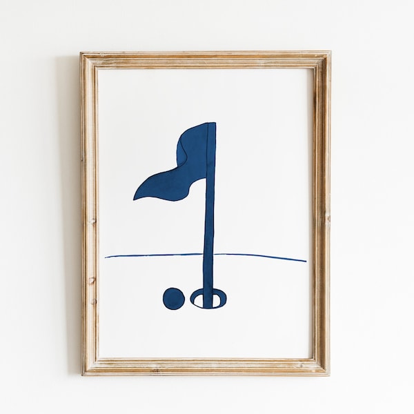Watercolor Golf Wall Art, Flag and Golf Ball Print, Blue Golf Flag Print, Golf Gift, Fathers Day gift, Man Cave Decor, Watercolor Golf Ball