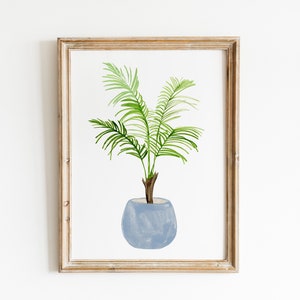 Watercolor Fan Palm Plant Art Print, botanical print, fashion wall art, tropical decor, Vase Tropical Leaves Print, Palm Leaf Print image 1